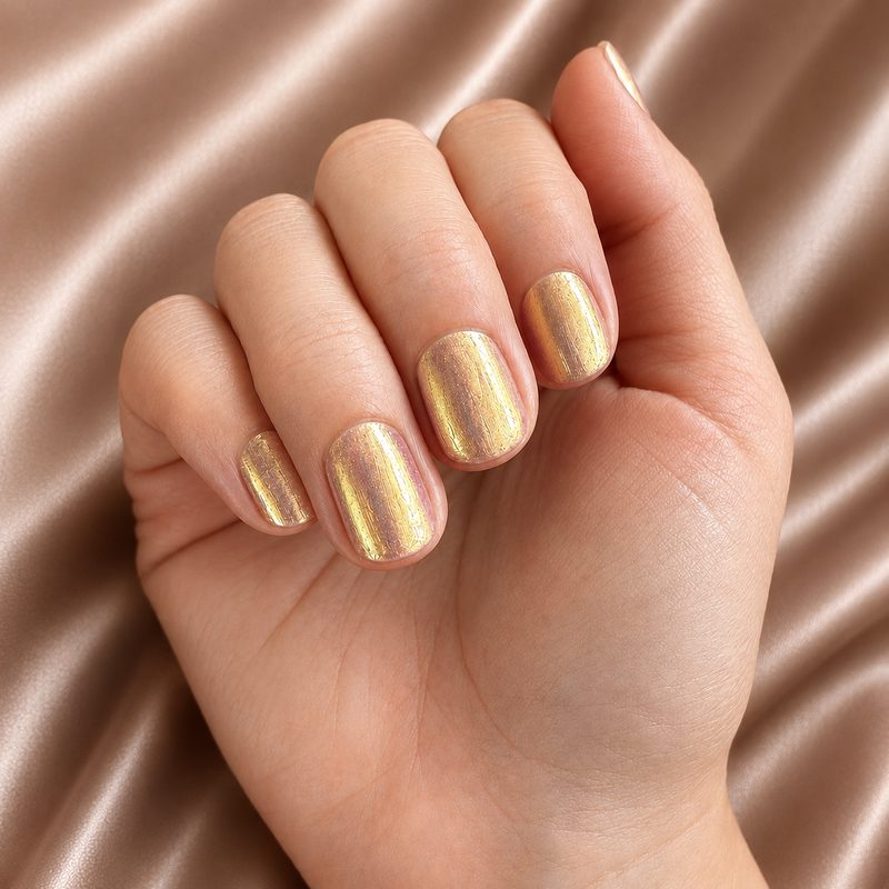 Iridescent gold manicure